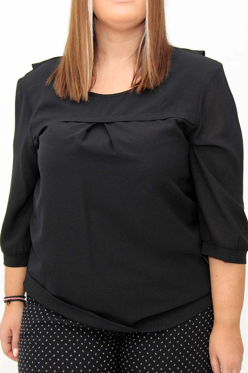 Γυναικεία plus size μπλούζα με λεπτομέρειες βολάν στο πίσω μέρος σε χρώμα μαύρο