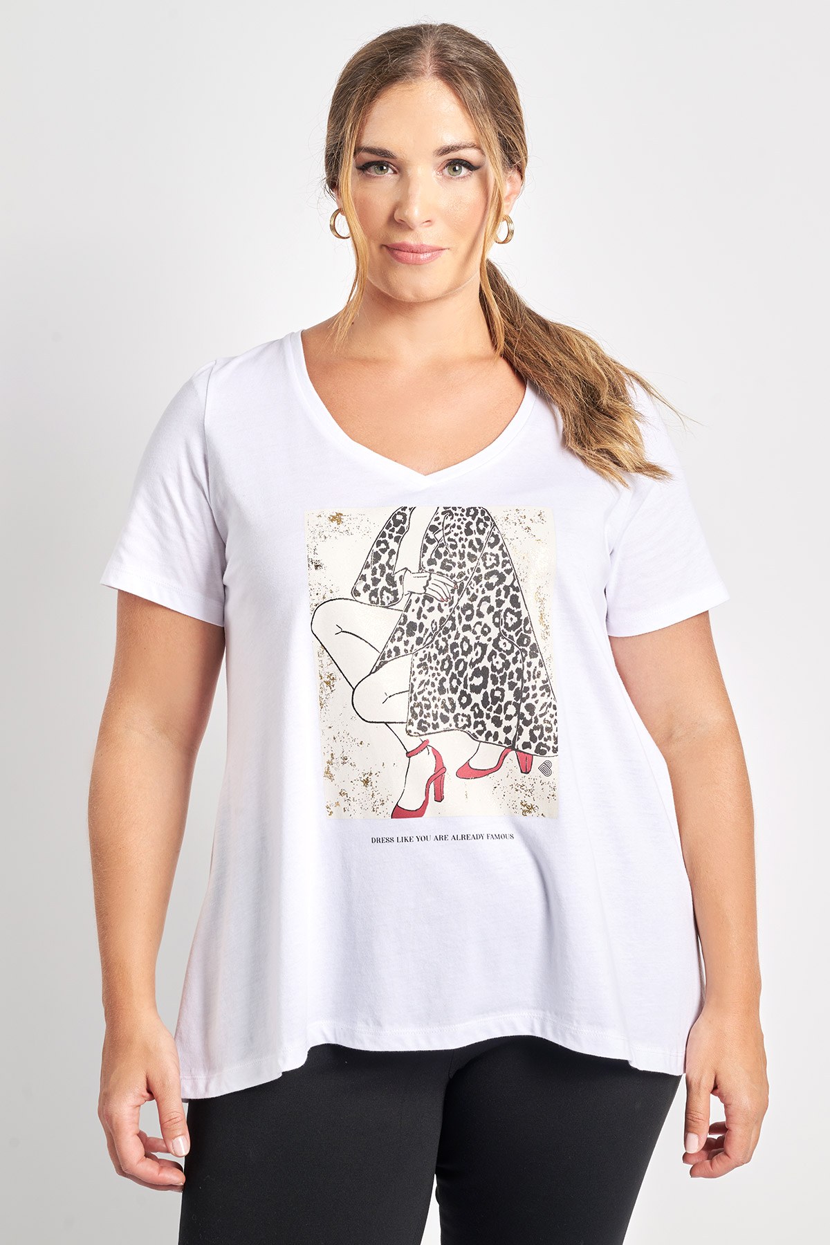 Βαμβακερό t-shirt με στάμπα με γυναικεία μορφή και logo
