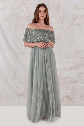 fairytale επίσημο φόρεμα chic παγιέτα Lily green bardot