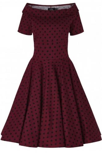 vintage chic φόρεμα burgundy πουά Estelle