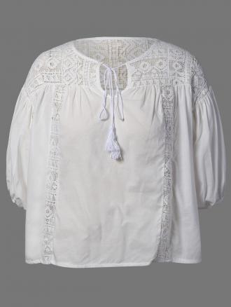 Plus Size Lace Insert Puff Sleeves Blouse