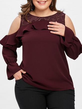 Plus Size Long Sleeve Lace Ruffle Top