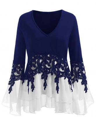 Plus Size Applique Flowy V-neck Blouse