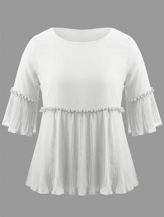 Plus Size Bell Sleeve Pleated Blouse