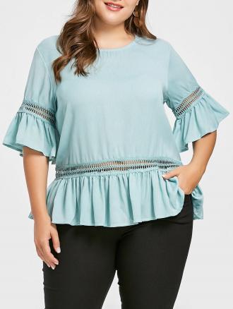 Frilly Plus Size Openwork Blouse