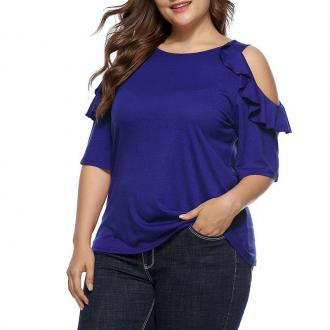 Round Collar Falbala Splicing Off Shoulder T Shirt