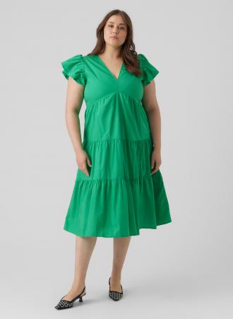 Φόρεμα σε χρώμα πράσινο από βαμβάκι με V λαιμόκοψη. Άνετο και σούπερ στιλάτο, αποτελεί ιδανική επιλογή για κάθε περίσταση!