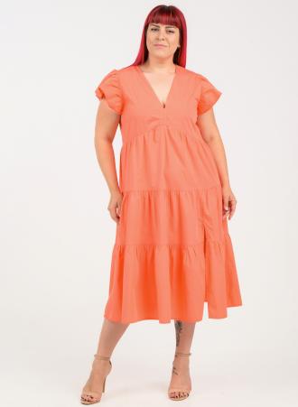 Φόρεμα σε ένα υπέροχο κοραλί χρώμα από βαμβάκι με V λαιμόκοψη. Άνετο και σούπερ στιλάτο, αποτελεί ιδανική επιλογή για κάθε περίσταση!