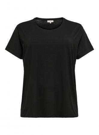 Ελαστικό t-shirt σε μαύρο χρώμα με στρογγυλή λαιμόκοψη και χυτή γραμμή. Ιδανική επιλογή για κάθε σας casual εμφάνιση!Το μάκρος του από την ραφή του ώμου είναι περίπου 72 εκατοστά.