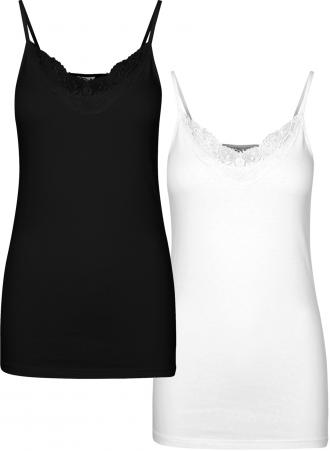 Σετ 2 τεμαχίων με αμάνικα τοπ, ένα σε μαύρο κι ένα σε λευκό χρώμα με δαντέλα στο ντεκολτέ. Ιδανική επιλογή για να φοριέται κάτω από φορέματα και μπλούζες που διαφανίζουν!