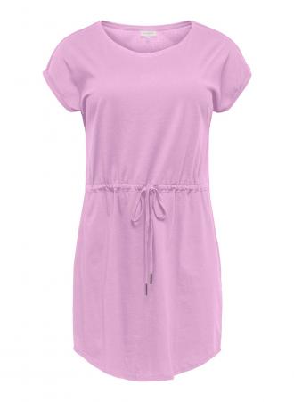 Κοντομάνικο φόρεμα σε ένα υπέροχο ροζ-μωβ χρώμα, με στρογγυλή λαιμόκοψη και ζωνάκι για να αυξομειώνετε όσο εσείς θέλετε. Φτιαγμένο από 100% βαμβάκι, ιδανικό για ανάλαφρες, καλοκαιρινές εμφανίσεις!