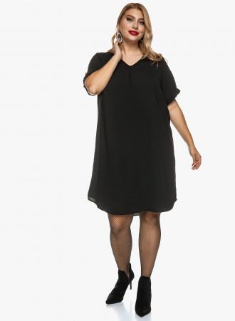 Φόρεμα μαύρο με V λαιμόκοψη και κοντό μανίκι με λεπτομέρεια. Με υπέροχο τελείωμα που κολακεύει τη σιλουέτα, αυτό το φόρεμα συνδιάζεται με κάθε στυλ και μπορεί να φορεθεί από το πρωί μέχρι το βράδυ! 