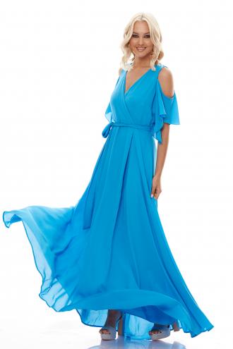 Μάξι Φόρεμα Off Shoulder Γαλάζιο