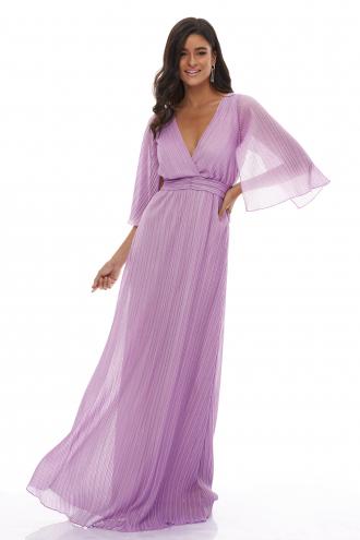  Μάξι Φόρεμα Σε Υπέροχο Βιολετί Λιλά Χρωμα. Σε Ύφασμα Με Ανάγλυφες Ρίγες. Κρουαζέ Ντεκολτέ και Πλάτη. Εντυπωσιακά 