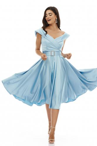 Midi Σατέν Φόρεμα Bardot Με Ζώνη Ocean