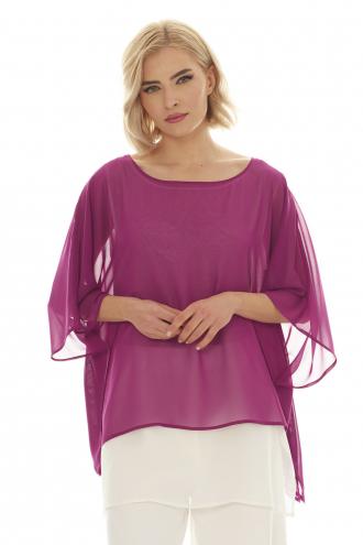 Plus Size Μπλούζα Με Ασύμμετρα Layers Φούξια