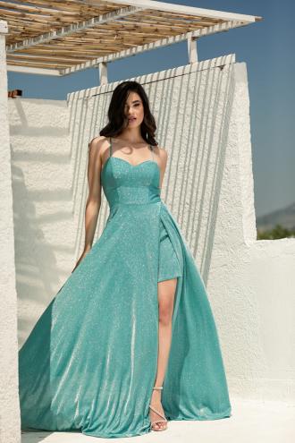 Μάξι Lurex Φόρεμα Με Βαθύ Σκίσιμο Aqua