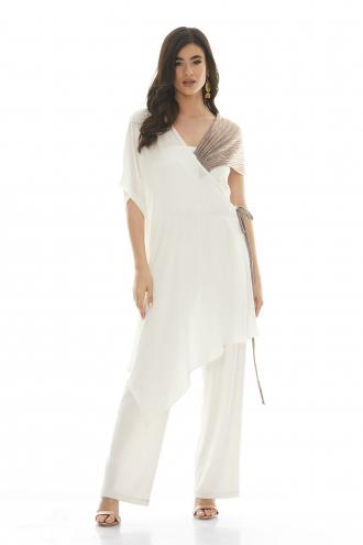 Ολόσωμη One Shoulder Φόρμα Μουσελίνα Silver Glam Λευκό