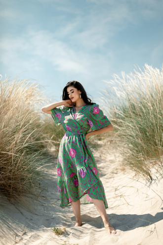 Μίντι Εμπριμέ Wrap Over Φόρεμα Με Ζώνη patternPrint