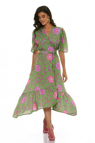 Μίντι Εμπριμέ Wrap Over Φόρεμα Με Ζώνη Πράσινο