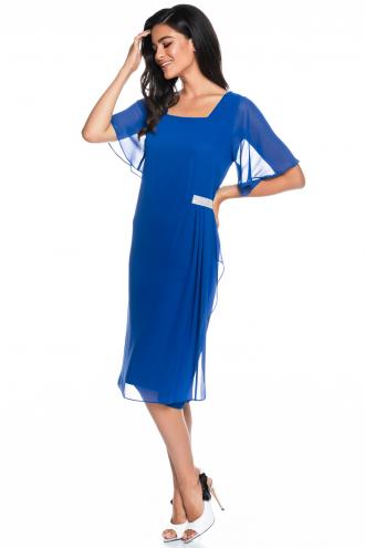 Midi Φόρεμα Κοντομάνικο Με Layer %26 Στραςς Μπλέ ρουά