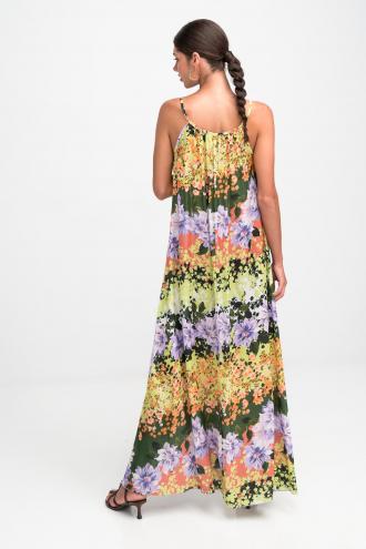 Φόρεμα floral σε τιράντα σε άνετη γραμμή ,ύφασμα σατέν 100% Ελληνικό προιον