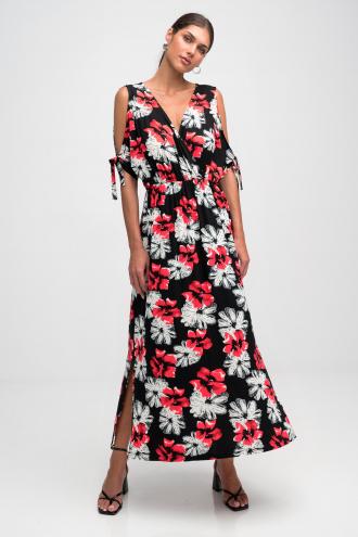 Φόρεμα floral midi με άνοιγμα στους ώμους,σε ίσια γραμμή,άνετη εφαρμογή 100% Ελληνικό προιόν