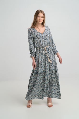Φόρεμα floral maxi με ζωνάκι στην μέση,σε άνετη γραμμή το 6xl αντιστοιχεί στο :4