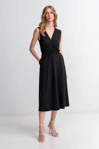 Φόρεμα μονόχρωμο με χοντρή ράντα και ve. 100% ελληνικό προϊόν 94% polyester 6% spantex