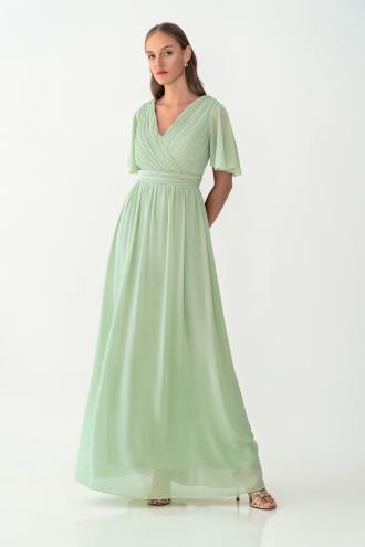 Φόρεμα αμπιγιέ με λεπτομέρειες στο στήθος και κοντό μανίκι. 100% polyester