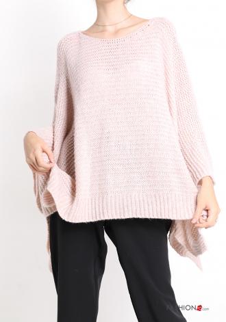 Κομψή ροζ μάλλινη ασύμμετρη μπλούζα. Νούμερο: One size (Έχει φαρδιά γραμμή και καλύπτει μέχρι το XL)