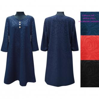 Κομψό γυναικείο φόρεμα σε plus μεγέθη, από 48 έως 54Κλασική γραμμή και υλικό με ανάγλυφο μοτίβο: Τριαντάφυλλα- Φαρδύ φόρεμα Plus Size- ελεύθερη γραμμή, ύφασμα με ανάγλυφο σχέδιο- λαιμόκοψη: με κόψιμο και χρυσές διακοσμήσεις- ένα κλασικό μανίκι μήκους 3/4,- το φόρεμα τεντώνει περ. 4 cm,- Υλικό: πολυεστέρας και βαμβάκι,