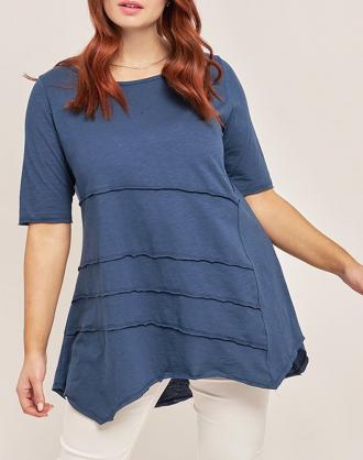 Μπλούζα τύπου T-shirt γυναικεία μονόχρωμη, σε Plus Size γραμμή, με στρογγυλή λαιμόκοψη αλλά και κοντά μανίκια (Σύνθεση: 100% Βαμβάκι)