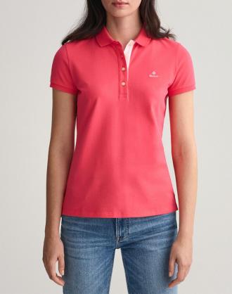 Γυναικεία μπλούζα T-Shirt polo, μονόχρωμη, κοντό μανίκι και τύπωμα το λογότυπο στο στήθος. ( Σύνθεση:96% Βαμβάκι, 4% Ελαστάν )
