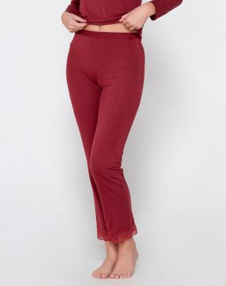Γυναικείο παντελόνι πυτζάμας Micro Touch, σε κανονική γραμμή, μονόχρωμο, με λάστιχο στη μέση και δαντέλα στο τελείωμα. (Σύνθεση: 90% MicroModal, 7% Ελαστάνη, 3% Πολυαμίδιο)