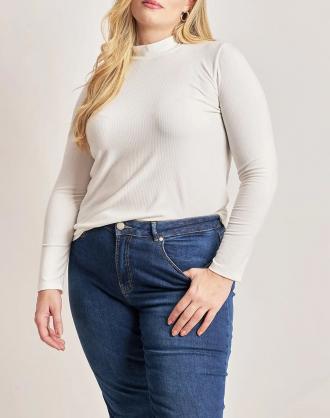 Γυναικεία μπλούζα, σε Plus Size, μακρυμάνικη, με ψηλή λαιμόκοψη και ribbed ελαστική ύφανση. (Σύνθεση: 60% Πολυεστέρας, 32% Rayon, 8% Σπαντεξ)