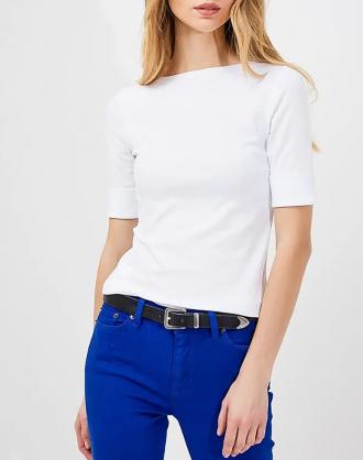 Γυναικεία μπλούζα σε κανονική γραμμή, κοντομάνικη και με στρογγυλή λαιμόκοψη. (Σύνθεση: 94% Βαμβάκι, 6% Ελαστάνη)