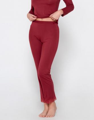 Γυναικείο παντελόνι πυτζάμας Micro Touch, σε κανονική γραμμή, μονόχρωμο, με λάστιχο στη μέση και δαντέλα στο τελείωμα. (Σύνθεση: 90% MicroModal, 7% Ελαστάνη, 3% Πολυαμίδιο)