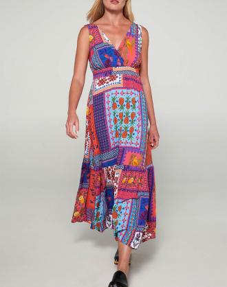 Γυναικείο φόρεμα θαλάσσης, σε χαλαρή γραμμή, αμάνικο.με πολύχρωμο patchwork σχέδιο, V λαιμόκοψη μπροστά και στη πίσω όψη. (Σύνθεση: 100% Βισκόζη)