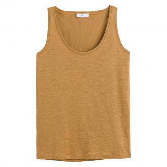 Αμάνικη μπλούζα με στρογγυλή χαμηλή λαιμόκοψη. Από 100% λινό. Πλύσιμο στους 30°C.