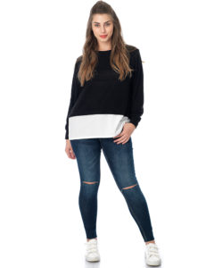 Curvy πλεκτή μπλούζα με συνδυασμό ποπλίνα